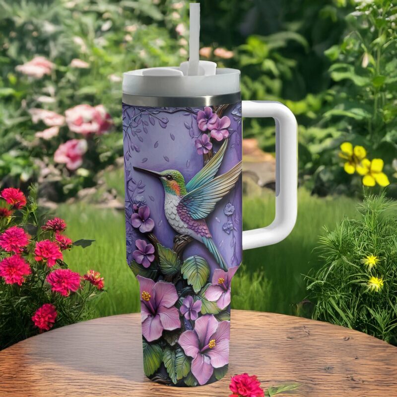 Colibri Floral Hummingbird Custom Stanley Quencher 40oz Stainless Steel Tumbler With Handle - Threewoofs - Image 4