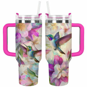 Colibri Floral Hummingbird Custom Stanley Quencher 40oz Stainless Steel Tumbler With Handle - Threewoofs