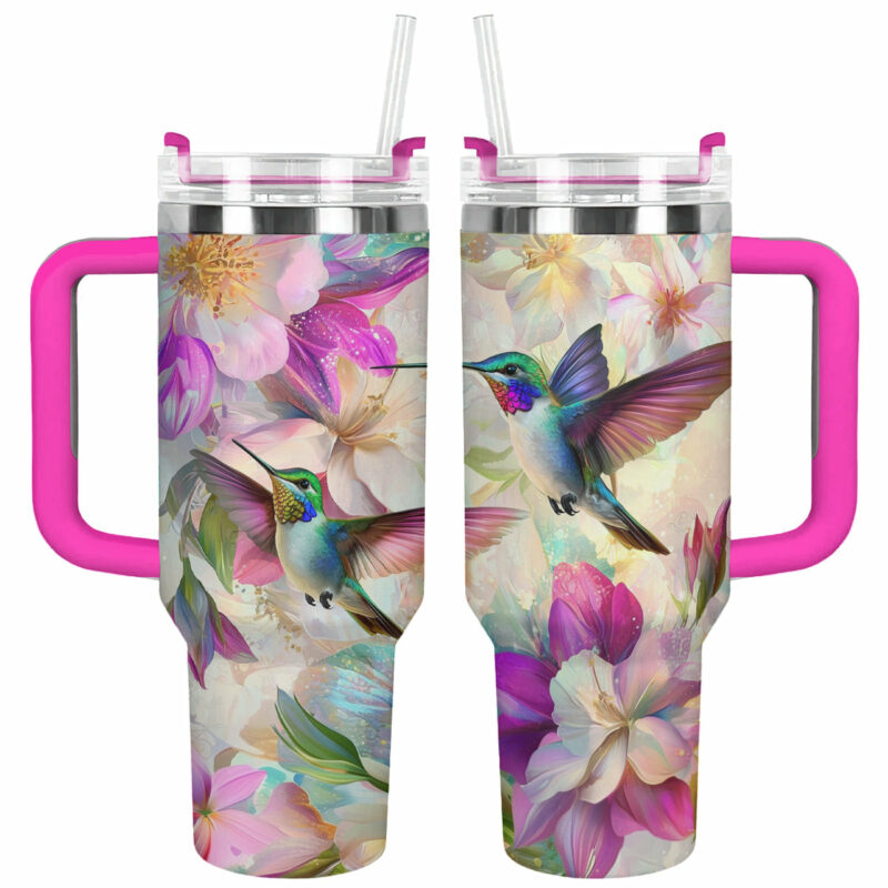 Colibri Floral Hummingbird Custom Stanley Quencher 40oz Stainless Steel Tumbler With Handle - Threewoofs