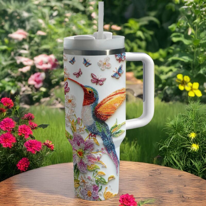 Colibri Floral Hummingbird Custom Stanley Quencher 40oz Stainless Steel Tumbler With Handle - Threewoofs - Image 2