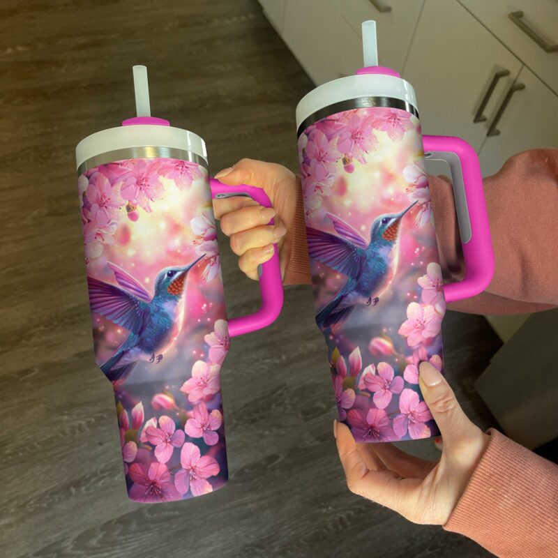 Colibri Floral Hummingbird Custom Stanley Quencher 40oz Stainless Steel Tumbler With Handle - Threewoofs - Image 4
