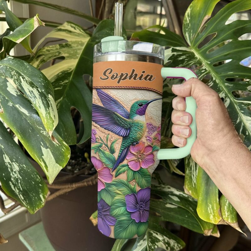 Colibri Floral Hummingbird Custom Stanley Quencher 40oz Stainless Steel Tumbler With Handle - Threewoofs - Image 4
