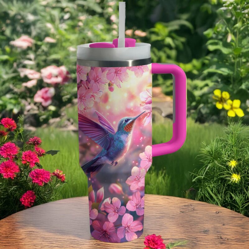 Colibri Floral Hummingbird Custom Stanley Quencher 40oz Stainless Steel Tumbler With Handle - Threewoofs - Image 2