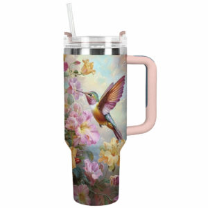 Colibri Floral Hummingbird Custom Stanley Quencher 40oz Stainless Steel Tumbler With Handle - Threewoofs