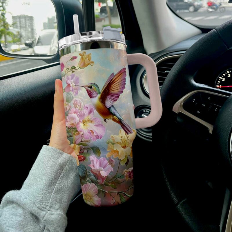 Colibri Floral Hummingbird Custom Stanley Quencher 40oz Stainless Steel Tumbler With Handle - Threewoofs - Image 3