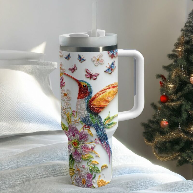 Colibri Floral Hummingbird Custom Stanley Quencher 40oz Stainless Steel Tumbler With Handle - Threewoofs - Image 4