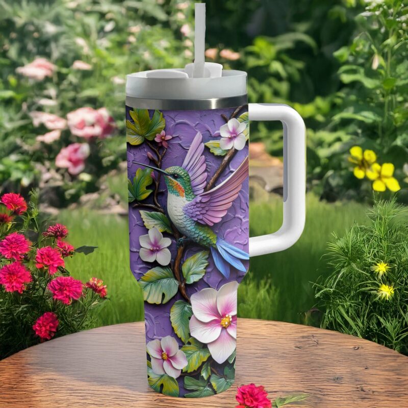 Colibri Floral Hummingbird Custom Stanley Quencher 40oz Stainless Steel Tumbler With Handle - Threewoofs - Image 2