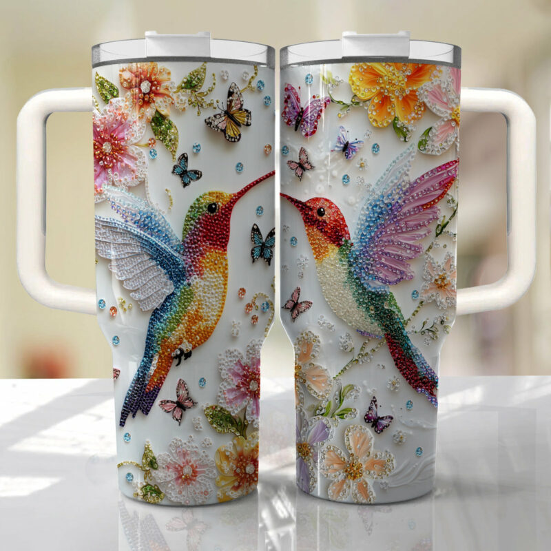 Colibri Floral Hummingbird Custom Stanley Quencher 40oz Stainless Steel Tumbler With Handle - Threewoofs - Image 4