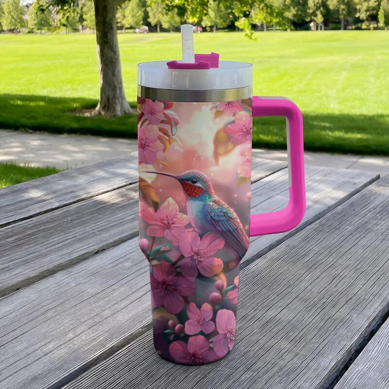 Colibri Floral Hummingbird Custom Stanley Quencher 40oz Stainless Steel Tumbler With Handle - Threewoofs - Image 3