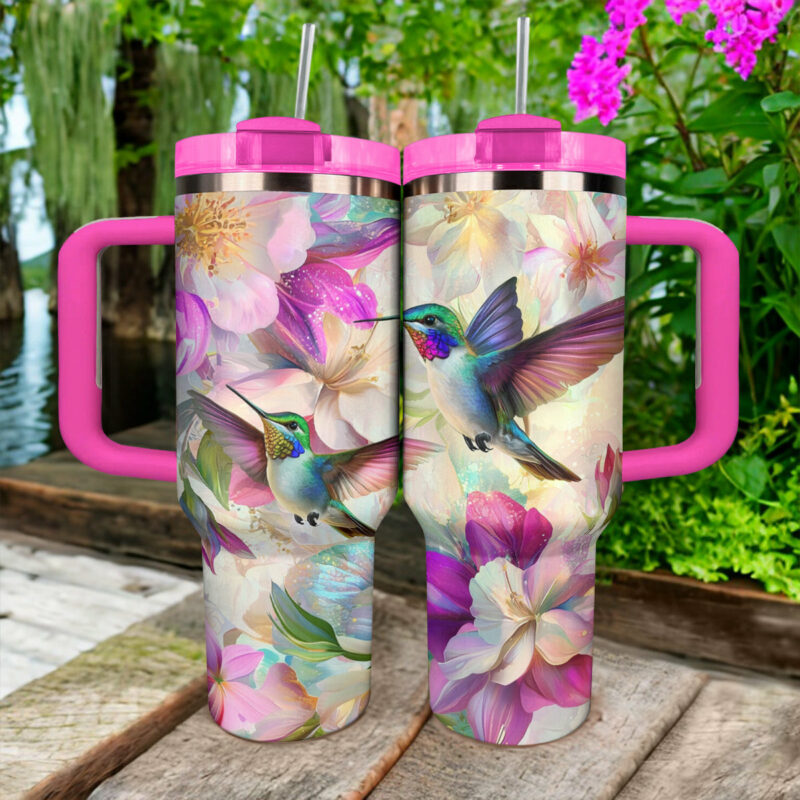 Colibri Floral Hummingbird Custom Stanley Quencher 40oz Stainless Steel Tumbler With Handle - Threewoofs - Image 4