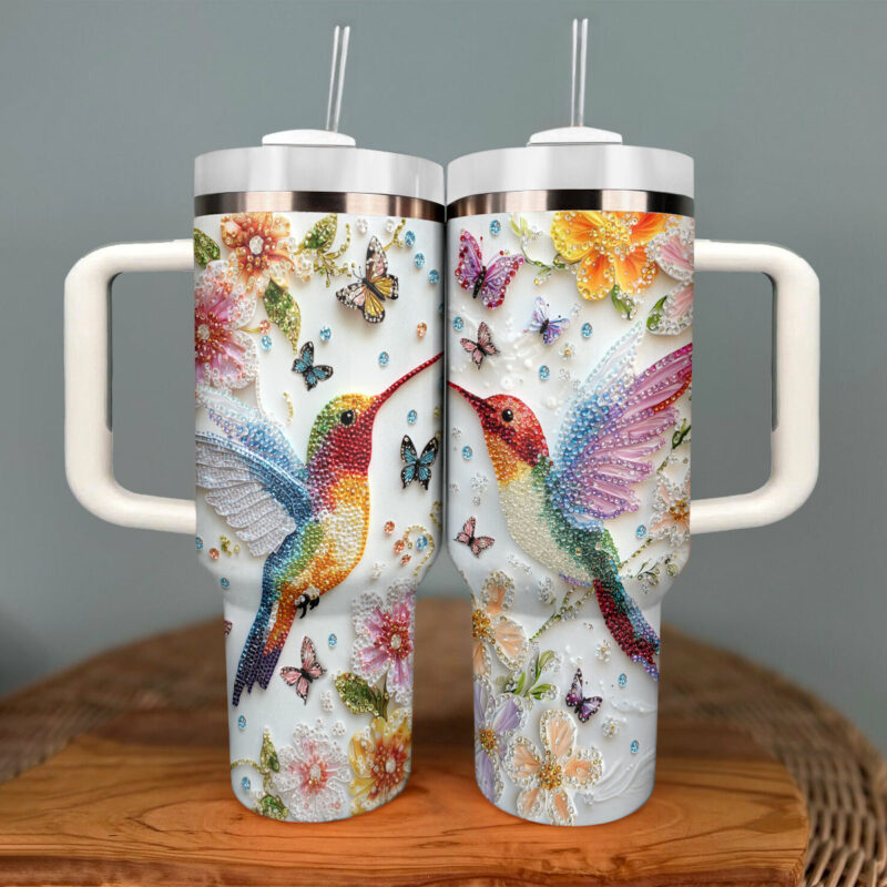 Colibri Floral Hummingbird Custom Stanley Quencher 40oz Stainless Steel Tumbler With Handle - Threewoofs - Image 3