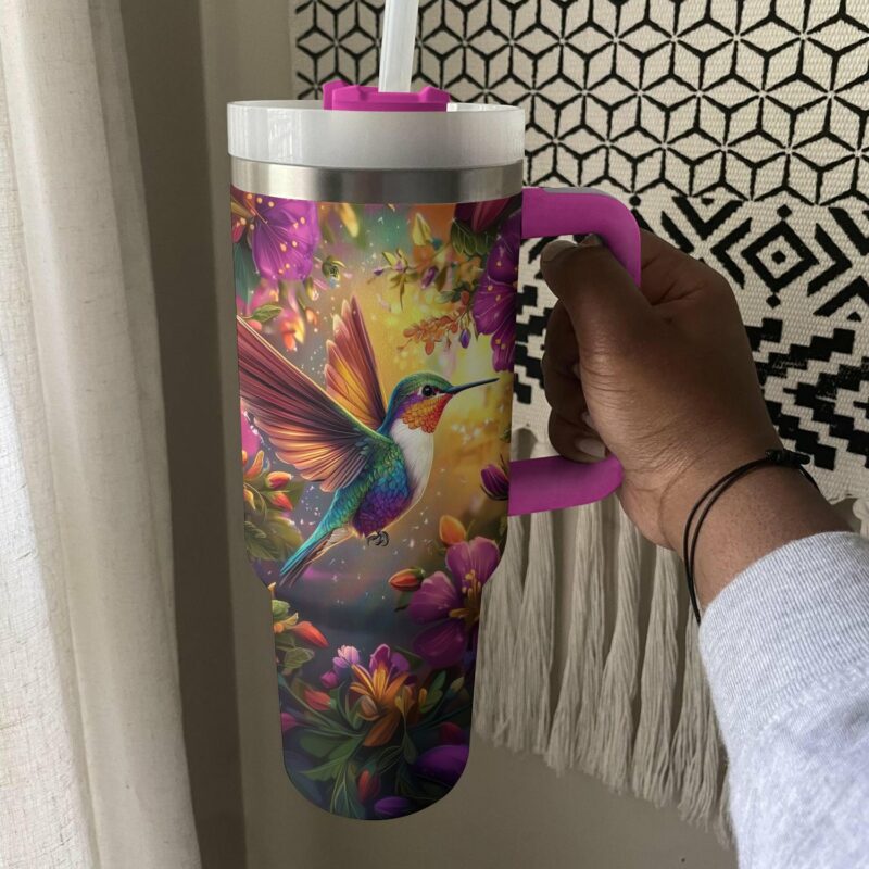 Colibri Floral Hummingbird Custom Stanley Quencher 40oz Stainless Steel Tumbler With Handle - Threewoofs - Image 4