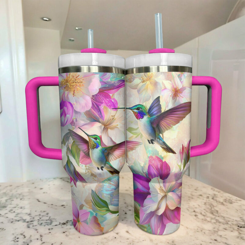 Colibri Floral Hummingbird Custom Stanley Quencher 40oz Stainless Steel Tumbler With Handle - Threewoofs - Image 2