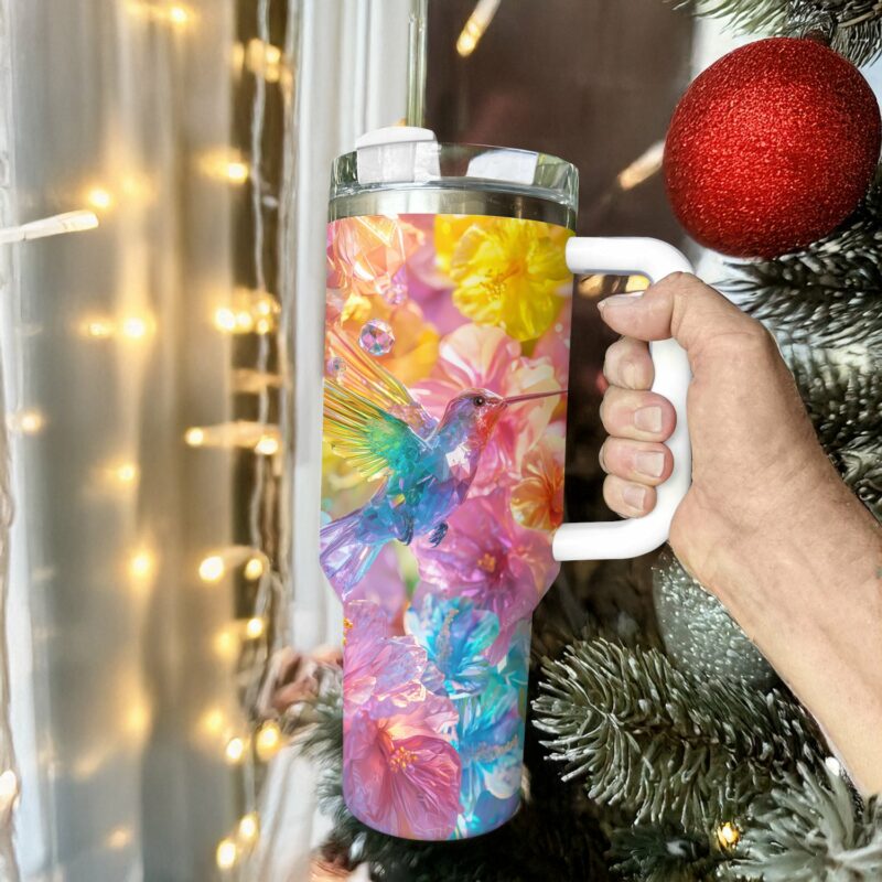 Colibri Floral Hummingbird Custom Stanley Quencher 40oz Stainless Steel Tumbler With Handle - Threewoofs - Image 3