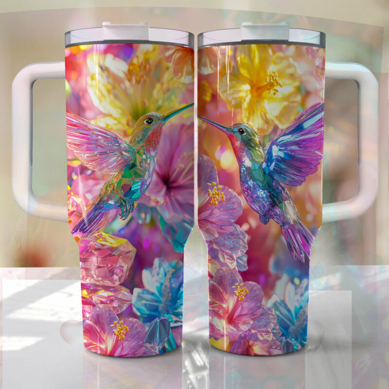 Colibri Floral Hummingbird Custom Stanley Quencher 40oz Stainless Steel Tumbler With Handle - Threewoofs - Image 4