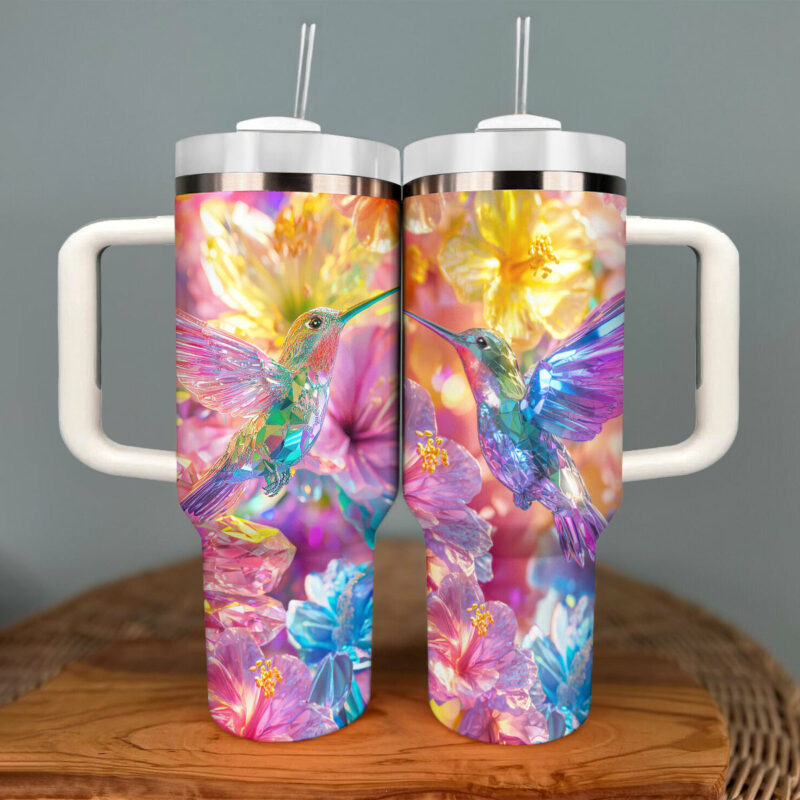Colibri Floral Hummingbird Custom Stanley Quencher 40oz Stainless Steel Tumbler With Handle - Threewoofs - Image 3