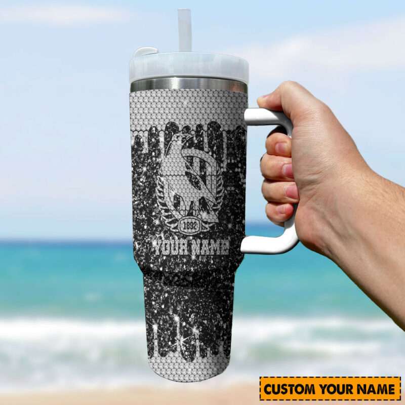 Collingwood Magpies AFL Sports Glitter Custom Stanley Quencher 40oz Stainless Steel Tumbler With Handle - Threewoofs - Image 3