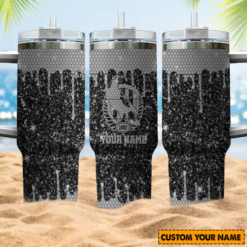 Collingwood Magpies AFL Sports Glitter Custom Stanley Quencher 40oz Stainless Steel Tumbler With Handle - Threewoofs - Image 4