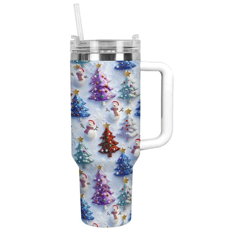 Colorful Christmas Custom Stanley Quencher 40oz Stainless Steel Tumbler With Handle - Threewoofs - Image 3