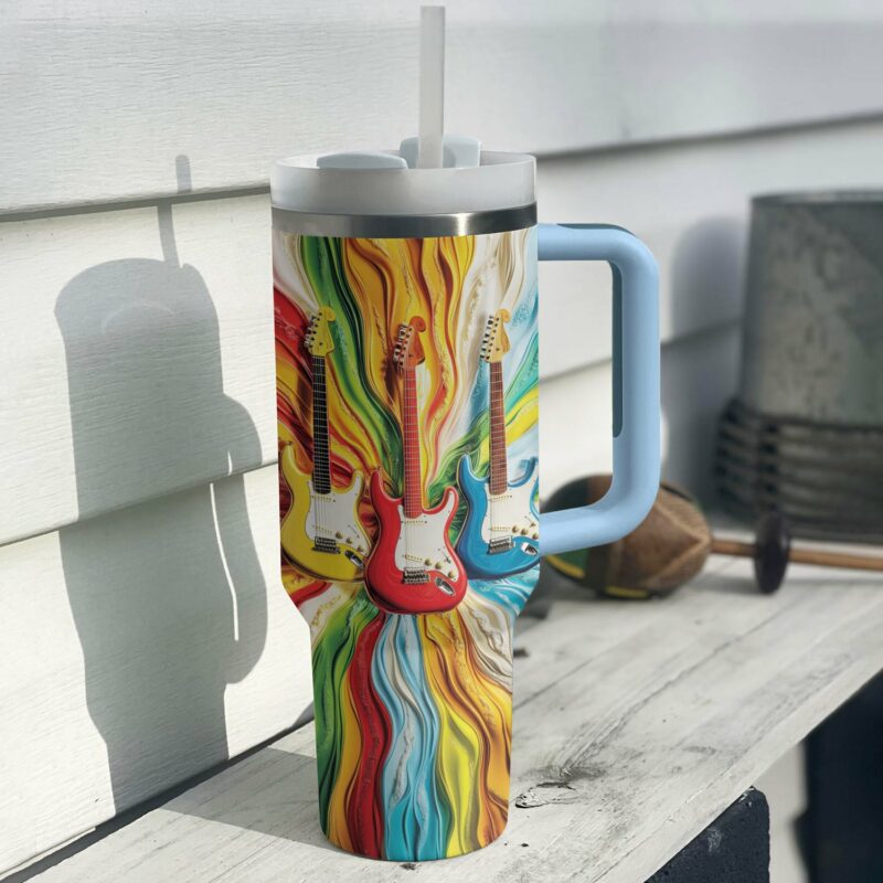 Colorful Guitars Custom Stanley Quencher 40oz Stainless Steel Tumbler With Handle - Threewoofs - Image 3