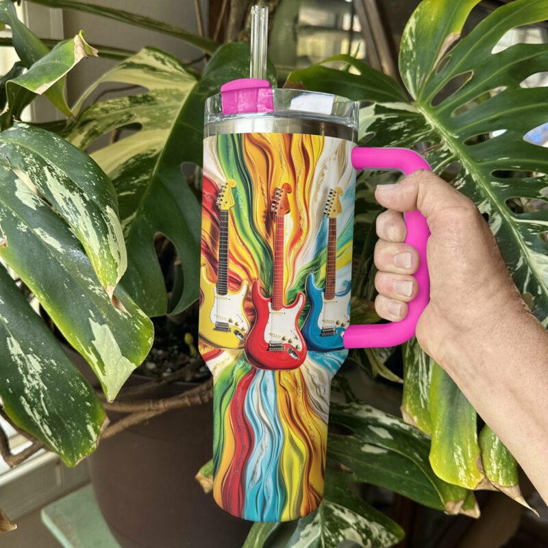 Colorful Guitars Custom Stanley Quencher 40oz Stainless Steel Tumbler With Handle - Threewoofs - Image 2