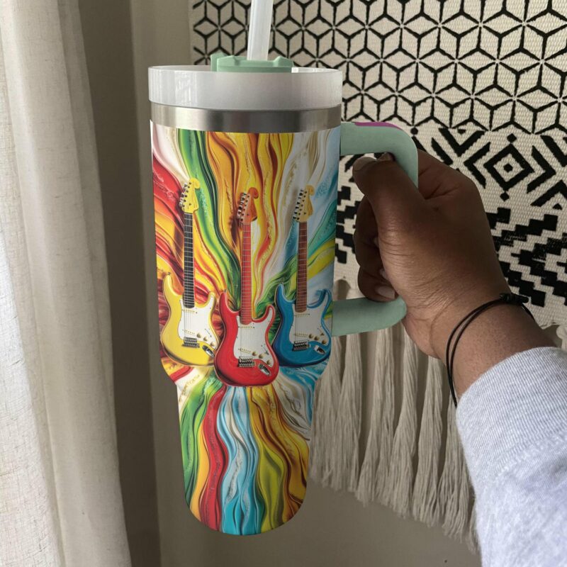 Colorful Guitars Custom Stanley Quencher 40oz Stainless Steel Tumbler With Handle - Threewoofs - Image 4