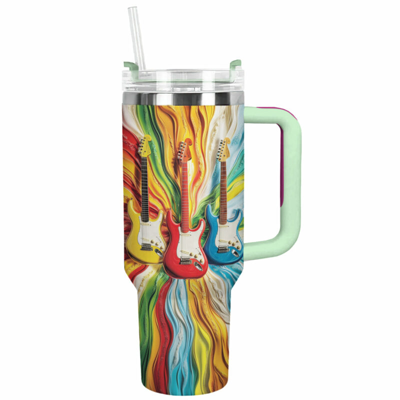 Colorful Guitars Custom Stanley Quencher 40oz Stainless Steel Tumbler With Handle - Threewoofs