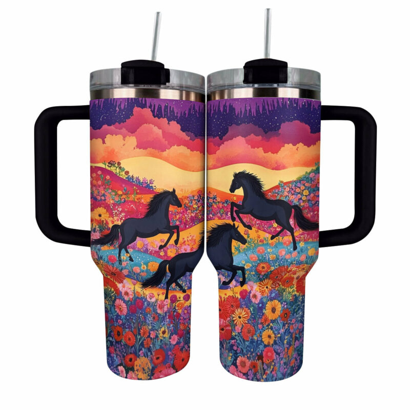 Colorful Horses Custom Stanley Quencher 40oz Stainless Steel Tumbler With Handle - Threewoofs