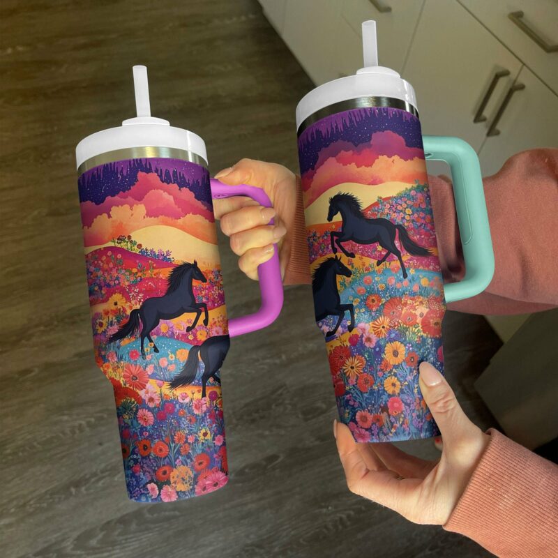 Colorful Horses Custom Stanley Quencher 40oz Stainless Steel Tumbler With Handle - Threewoofs - Image 4