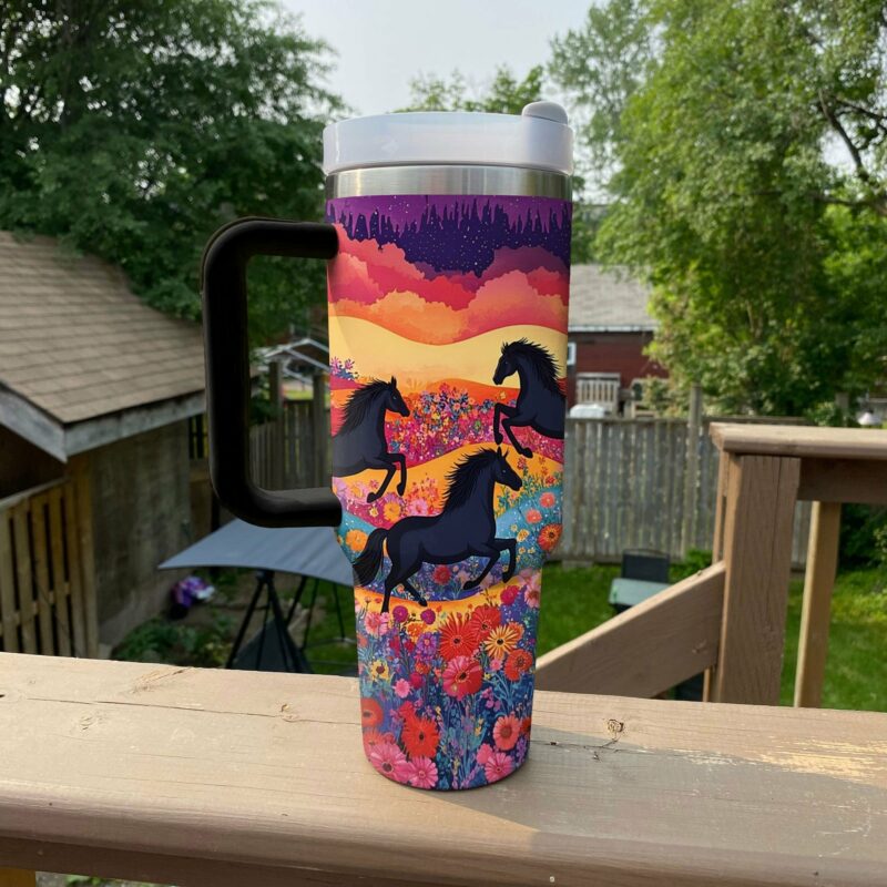 Colorful Horses Custom Stanley Quencher 40oz Stainless Steel Tumbler With Handle - Threewoofs - Image 3