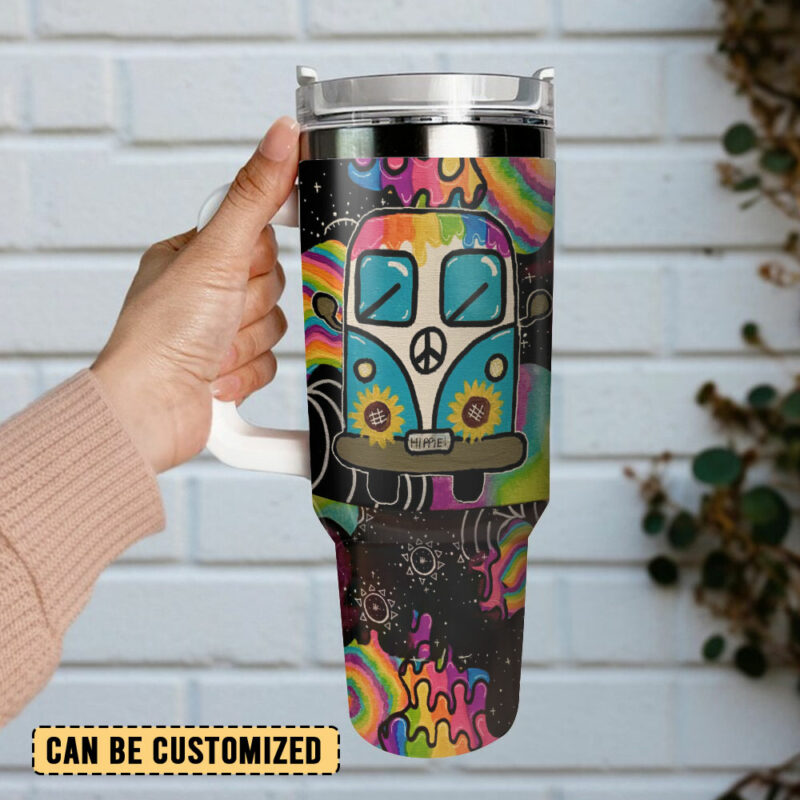 Colorful Van Sunflower Custom Stanley Quencher 40oz Stainless Steel Tumbler With Handle - Threewoofs - Image 3