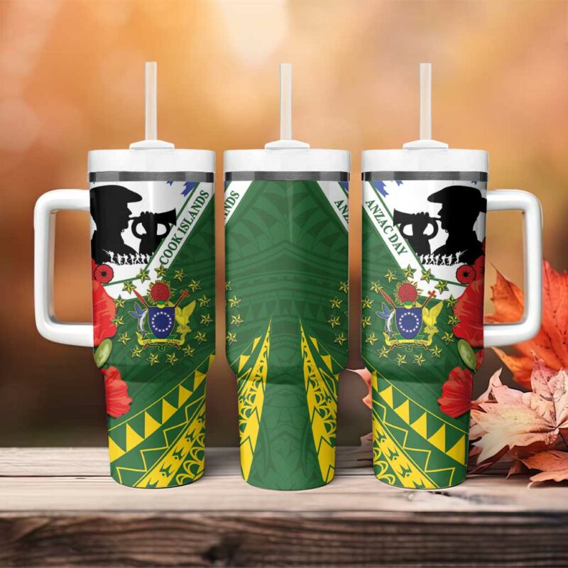 Cook Islands ANZAC Day Custom Stanley Quencher 40oz Stainless Steel Tumbler With Handle - Threewoofs - Image 4