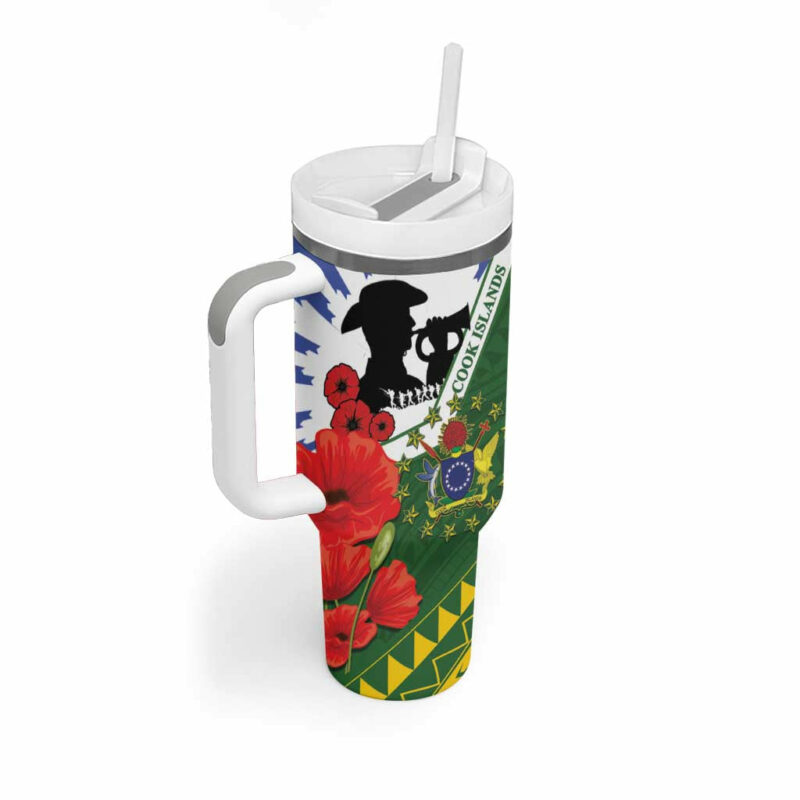 Cook Islands ANZAC Day Custom Stanley Quencher 40oz Stainless Steel Tumbler With Handle - Threewoofs - Image 2