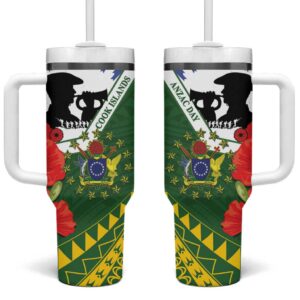 Cook Islands ANZAC Day Custom Stanley Quencher 40oz Stainless Steel Tumbler With Handle - Threewoofs