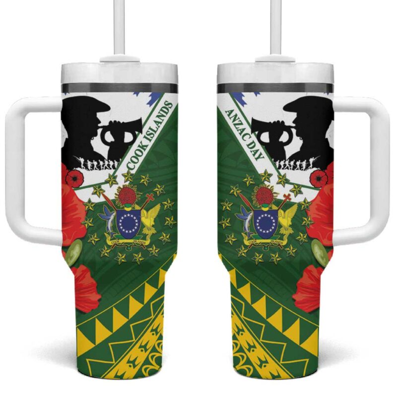 Cook Islands ANZAC Day Custom Stanley Quencher 40oz Stainless Steel Tumbler With Handle - Threewoofs