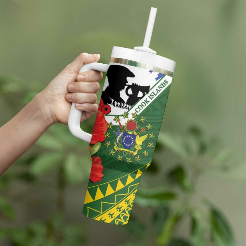 Cook Islands ANZAC Day Custom Stanley Quencher 40oz Stainless Steel Tumbler With Handle - Threewoofs - Image 3