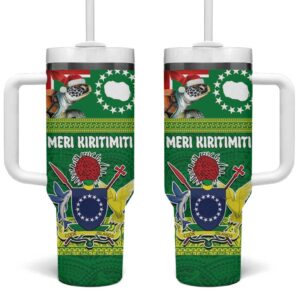 Cook Islands Meri Kiritimiti Christmas Turtle Custom Stanley Quencher 40oz Stainless Steel Tumbler With Handle - Threewoofs