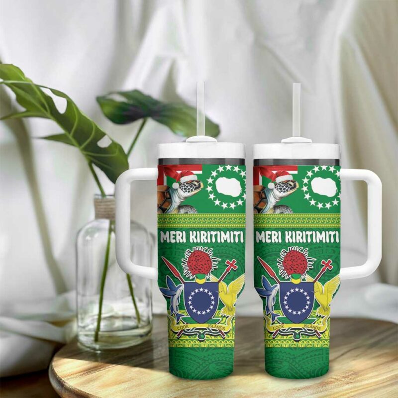 Cook Islands Meri Kiritimiti Christmas Turtle Custom Stanley Quencher 40oz Stainless Steel Tumbler With Handle - Threewoofs - Image 9