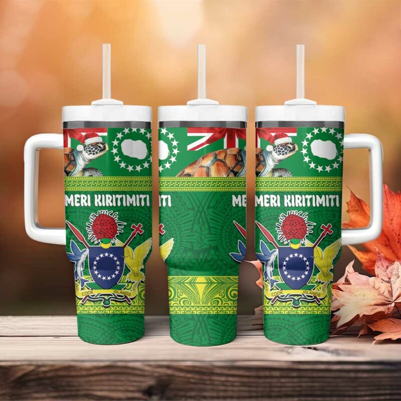 Cook Islands Meri Kiritimiti Christmas Turtle Custom Stanley Quencher 40oz Stainless Steel Tumbler With Handle - Threewoofs - Image 4