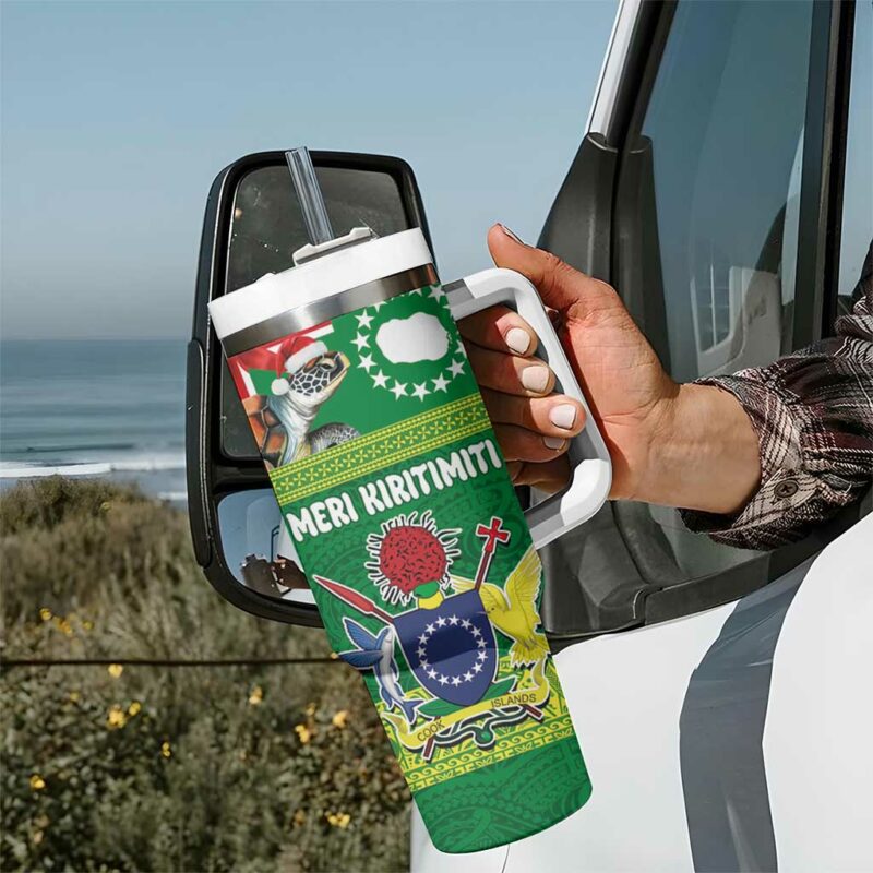 Cook Islands Meri Kiritimiti Christmas Turtle Custom Stanley Quencher 40oz Stainless Steel Tumbler With Handle - Threewoofs - Image 7
