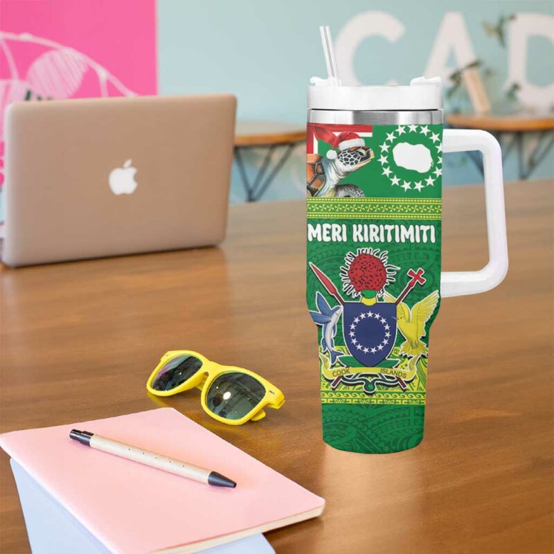 Cook Islands Meri Kiritimiti Christmas Turtle Custom Stanley Quencher 40oz Stainless Steel Tumbler With Handle - Threewoofs - Image 5