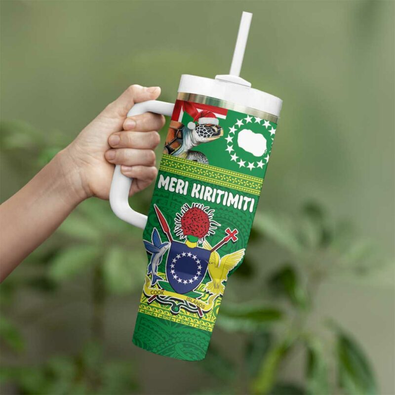 Cook Islands Meri Kiritimiti Christmas Turtle Custom Stanley Quencher 40oz Stainless Steel Tumbler With Handle - Threewoofs - Image 3