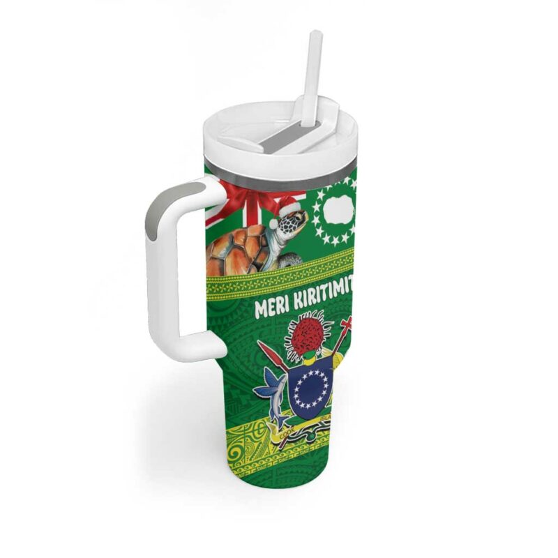 Cook Islands Meri Kiritimiti Christmas Turtle Custom Stanley Quencher 40oz Stainless Steel Tumbler With Handle - Threewoofs - Image 2