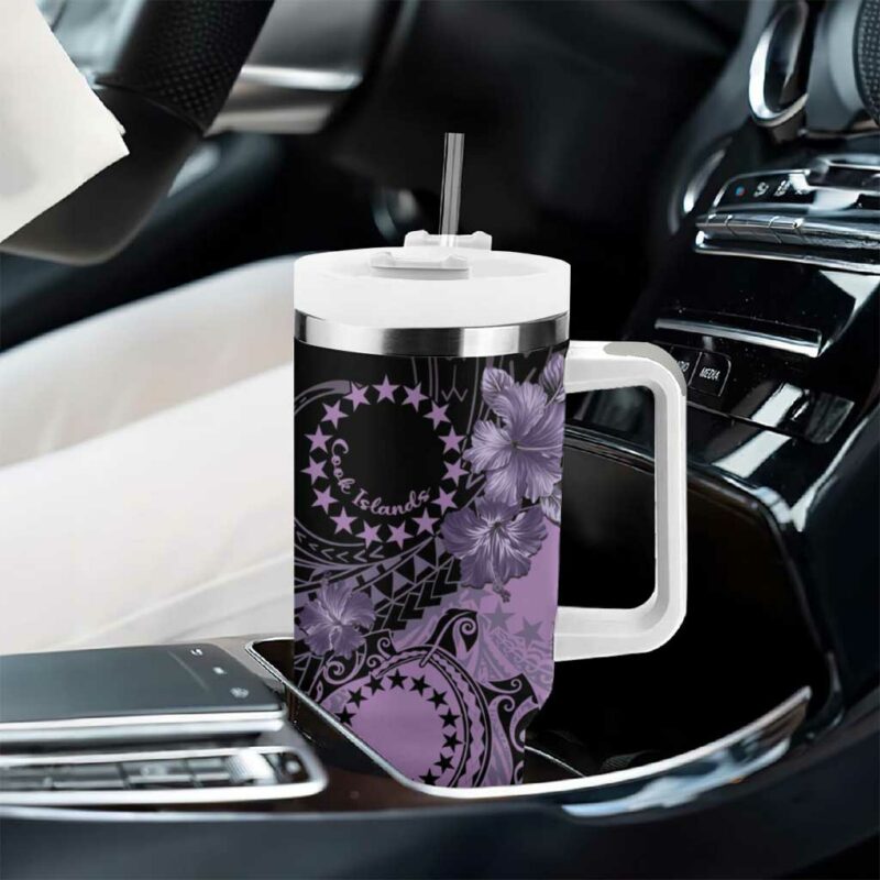 Cook Islands Turtle Stars and Hibiscus Purple Custom Stanley Quencher 40oz Stainless Steel Tumbler With Handle - Threewoofs - Image 8