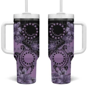 Cook Islands Turtle Stars and Hibiscus Purple Custom Stanley Quencher 40oz Stainless Steel Tumbler With Handle - Threewoofs