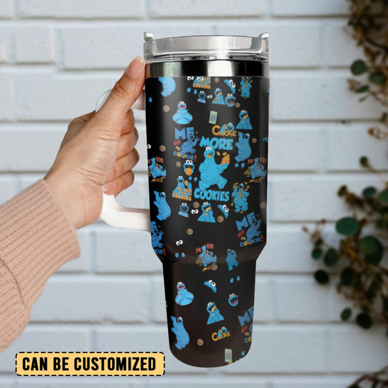 Cookie Monster Sesame Street TV Series Custom Stanley Quencher 40oz Stainless Steel Tumbler With Handle - Threewoofs - Image 3