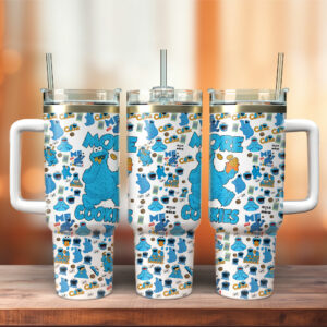 Cookie Monster Sesame Street TV Series Custom Stanley Quencher 40oz Stainless Steel Tumbler With Handle - Threewoofs