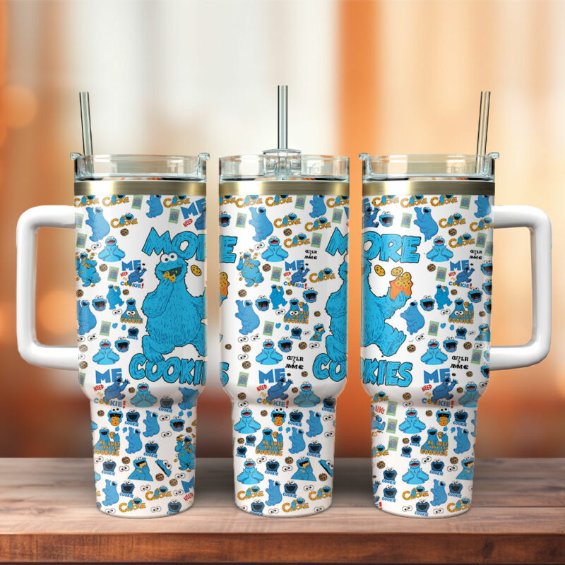 Cookie Monster Sesame Street TV Series Custom Stanley Quencher 40oz Stainless Steel Tumbler With Handle - Threewoofs