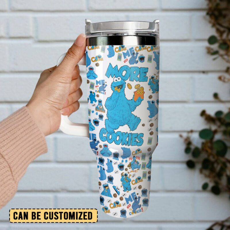 Cookie Monster Sesame Street TV Series Custom Stanley Quencher 40oz Stainless Steel Tumbler With Handle - Threewoofs - Image 3