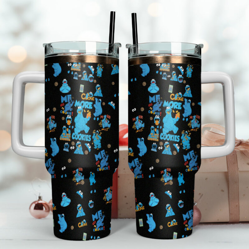 Cookie Monster Sesame Street TV Series Custom Stanley Quencher 40oz Stainless Steel Tumbler With Handle - Threewoofs - Image 4